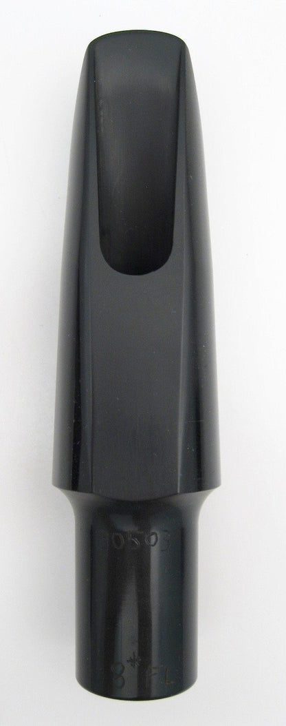 back view of table on morgan florida baritone jazz hard rubber saxophone mouthpiece 